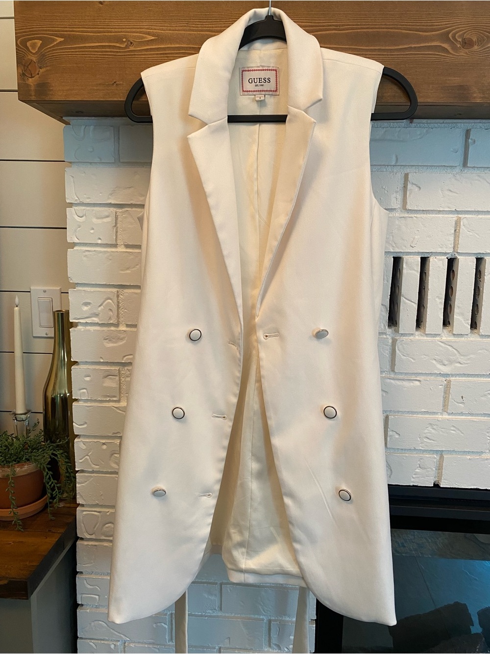 Guess Ivory Sleeveless Double-Breasted Belted Vest Blazer Dress Size 6 Old Money - Picture 6 of 14